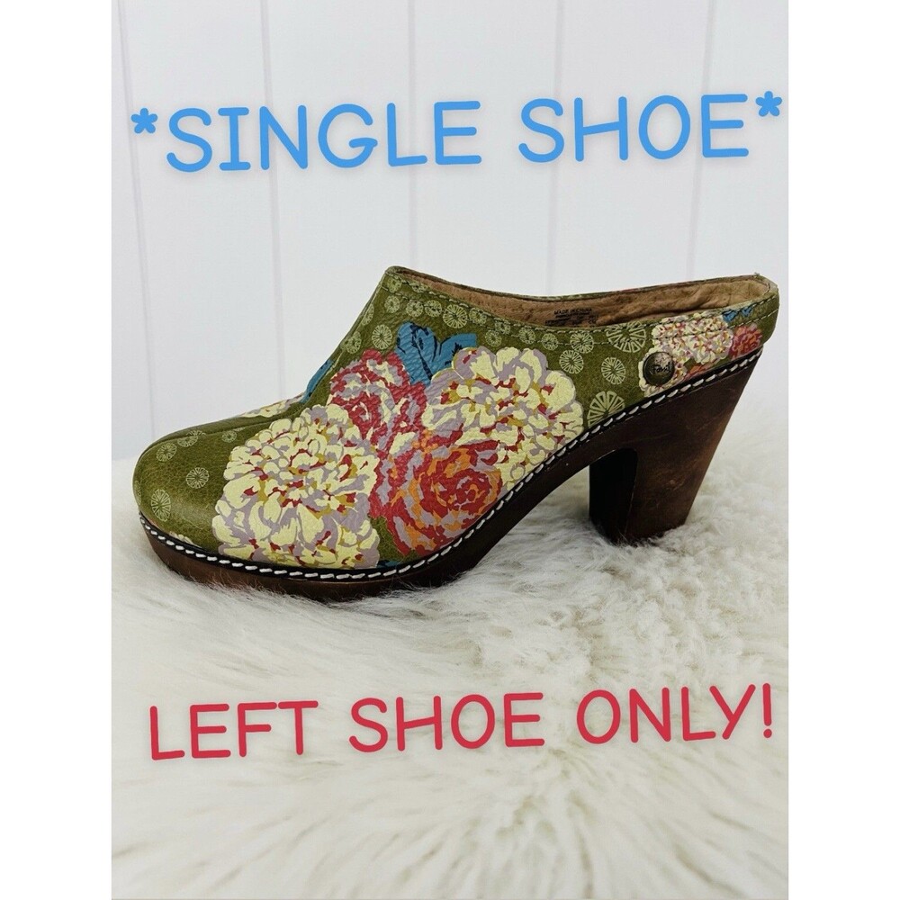 *SINGLE SHOE* Vintage Fossil Floral Leather Clog Mule Wood Block Heel Sz 11 Boho